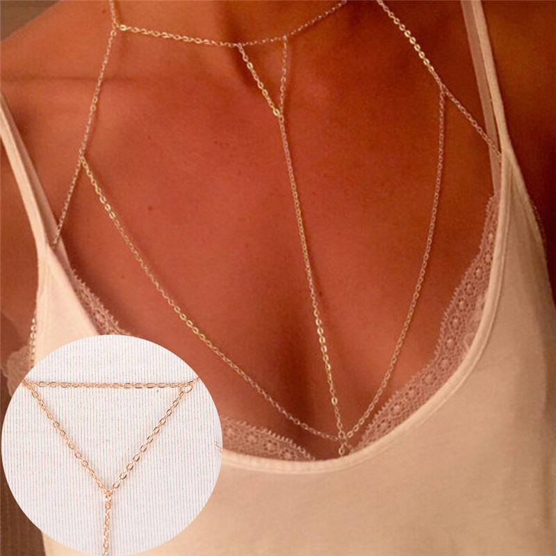 Body Jewelry Harness - Altın gümüş moda Link zinciri sutyen