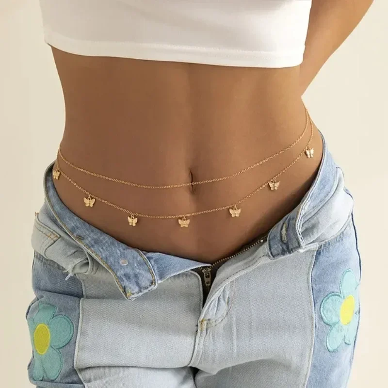 Body Chain Jewelry - Yeni Charm Seksi Çift Katmanlı Kelebek