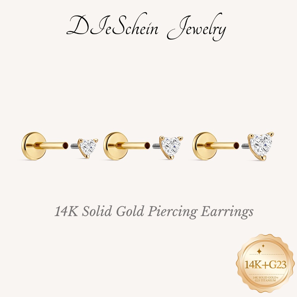 Body Jewelry Ear - DIeSchein 14K Masif Altın Düz Sırtlı