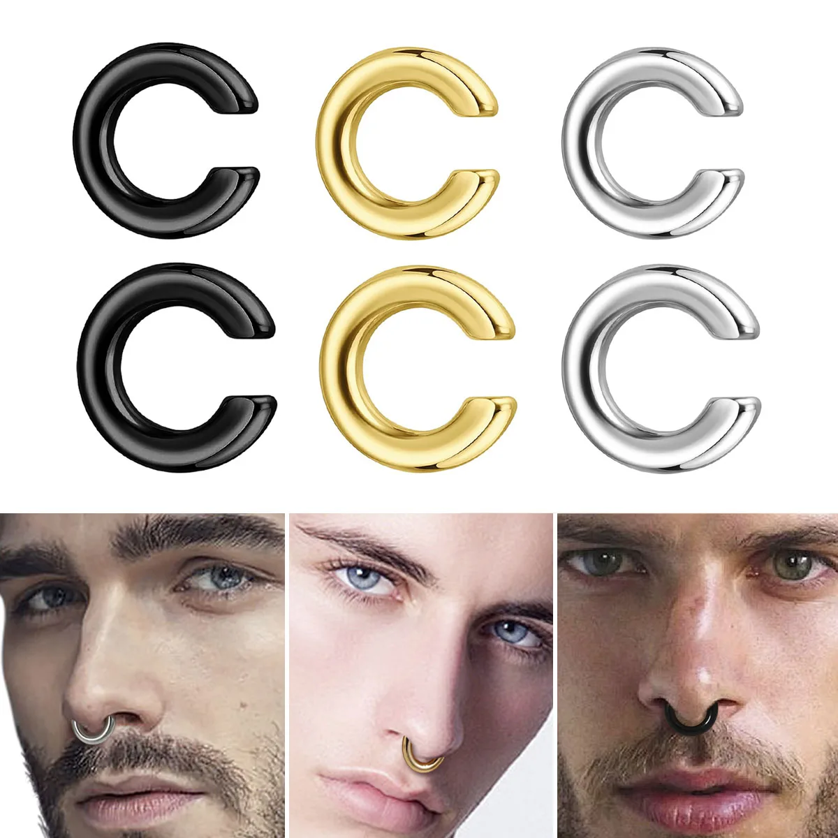 Body Jewelry Ear - 1 adet Abartılı C Şekilli Deliksiz