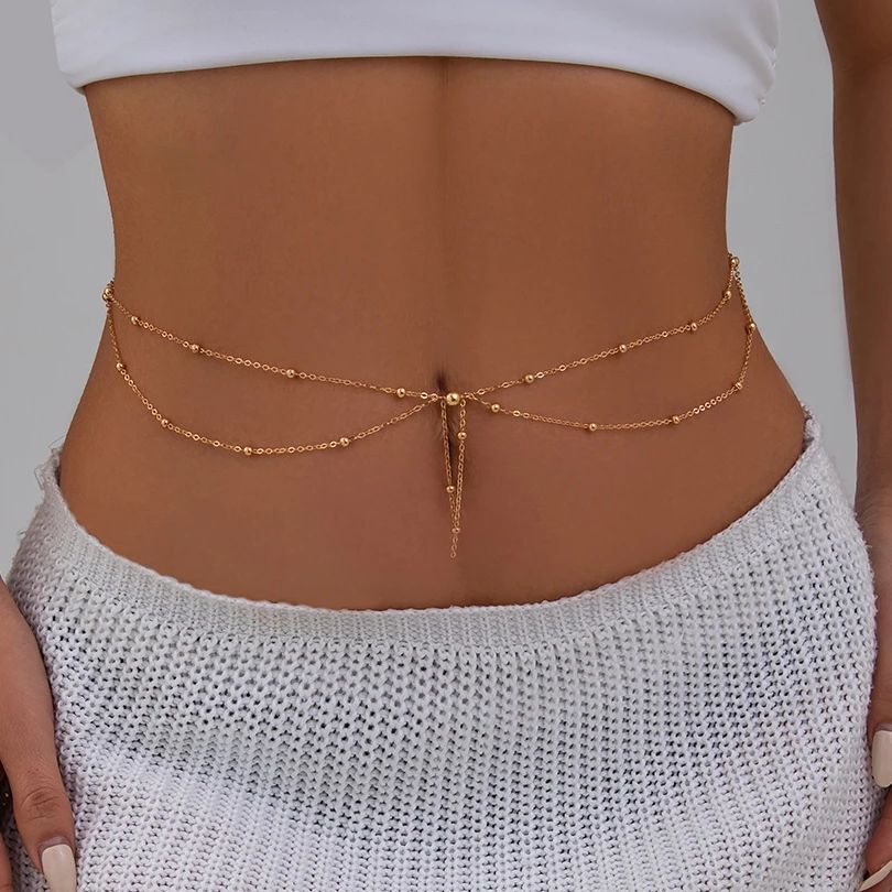 Body Jewelry Dress - KunJoe Çok Katmanlı Altın Rengi Ince
