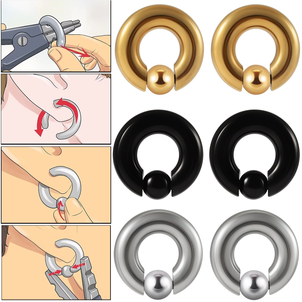 Body Jewelry Gauge Sizes - 1 adet paslanmaz çelik büyük boy