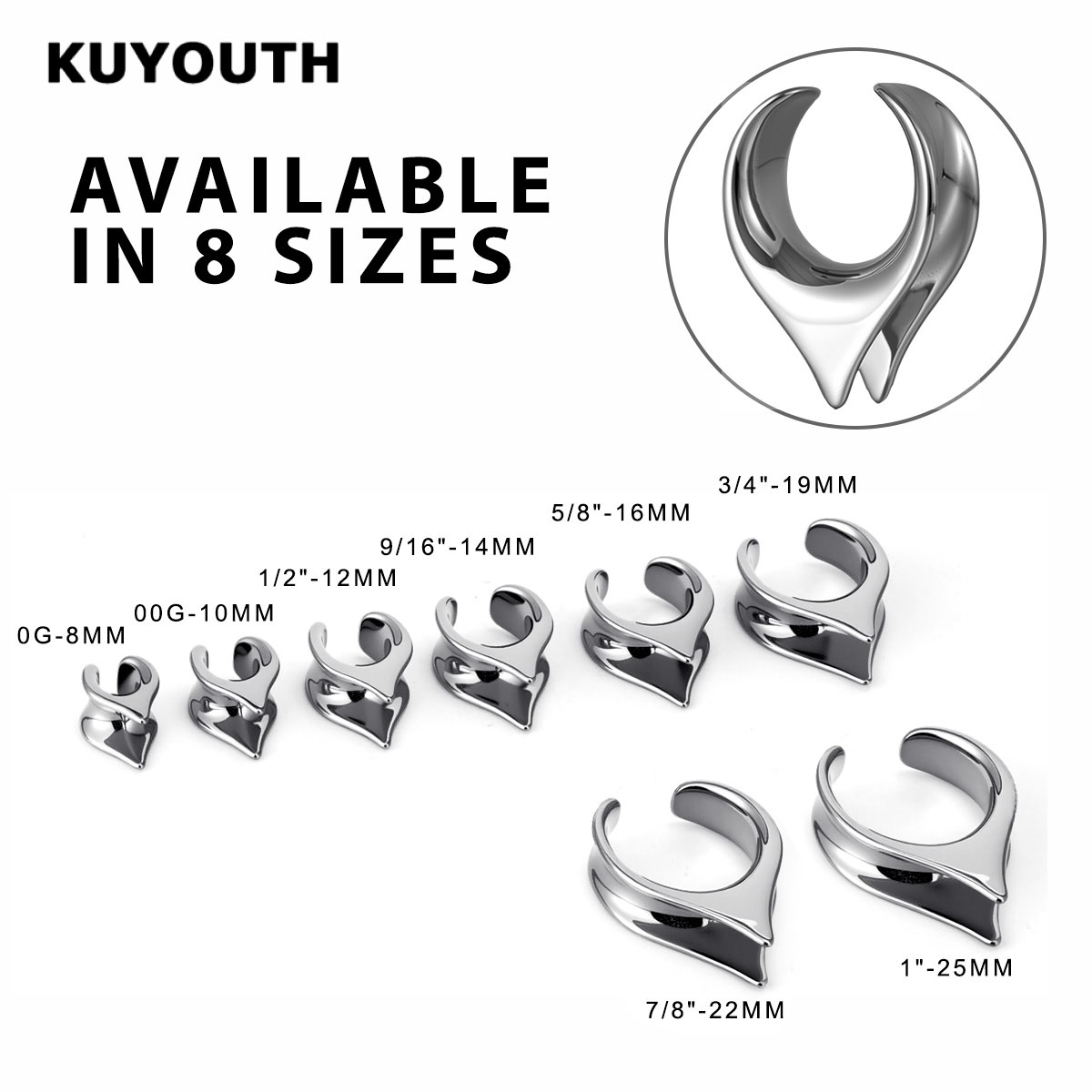 KUYOUTH Paslanmaz Çelik Açık E - Body Jewelry Gauge Sizes incelemesi ve fiyatı